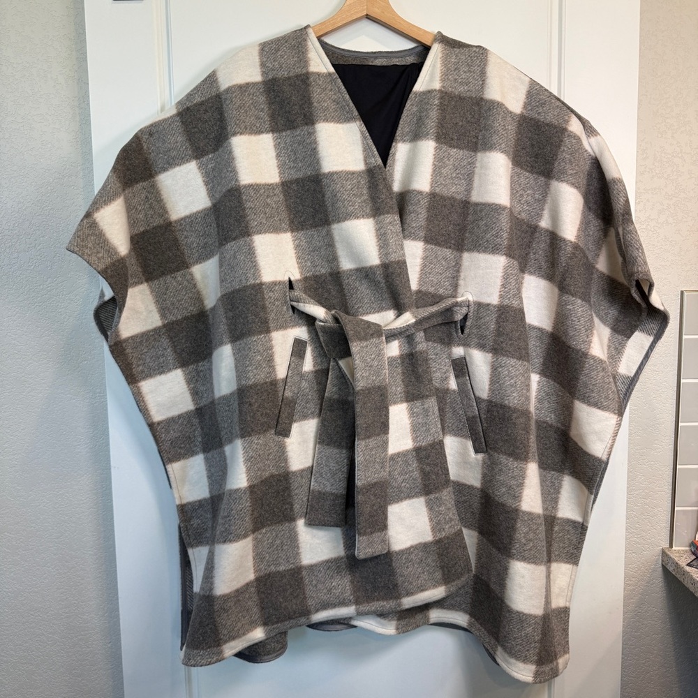 Express Women’s Cape Coat | Conscious Edit M/L | Gray Plaid | Belted Wrap